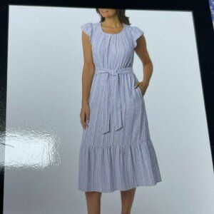 Briggs Women’s Striped Linen Blend Midi Dress With Tie Waist d0115
